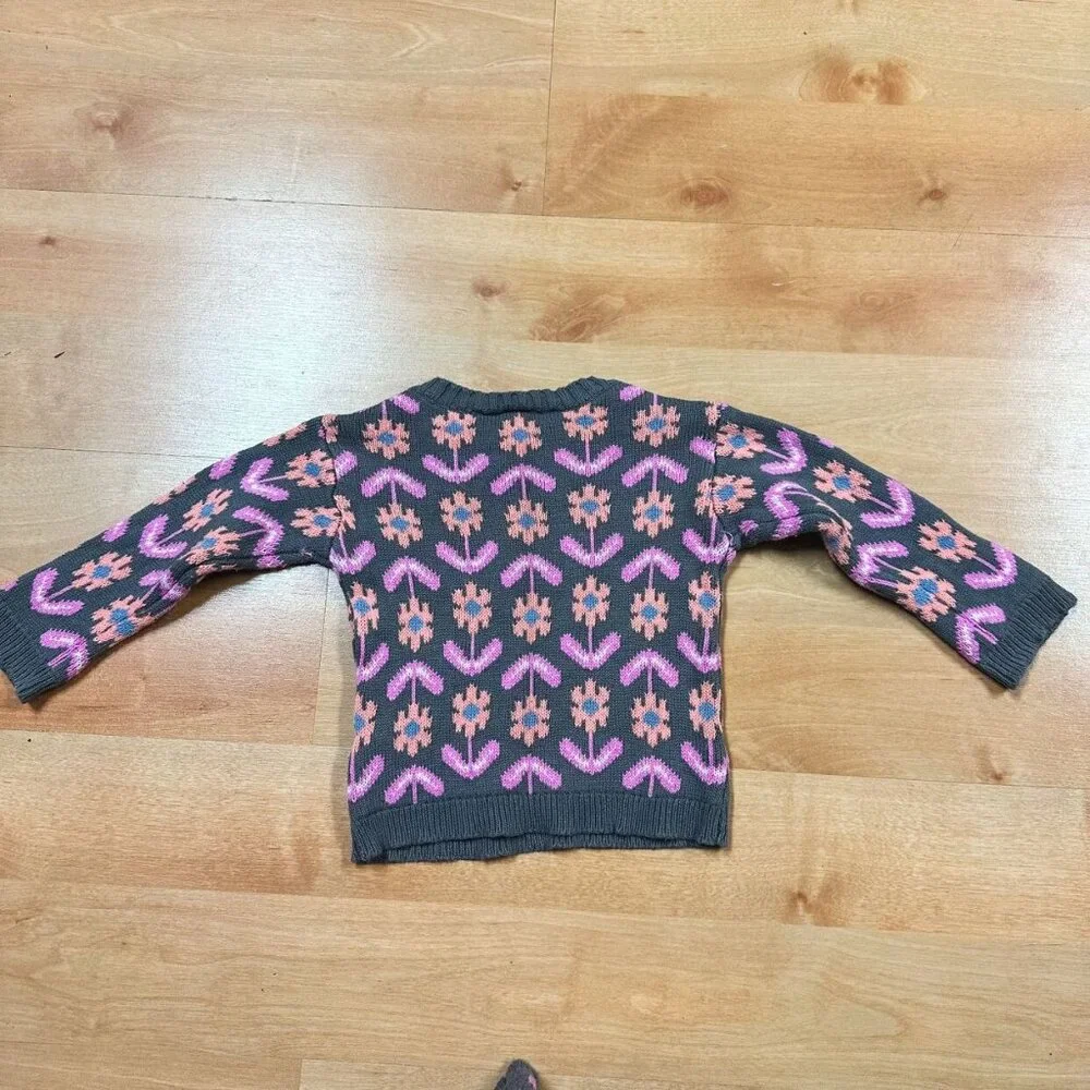 Carters Pink & Gray/Brown Baby Girl 2-Piece Floral Knit Outfit Size 12M